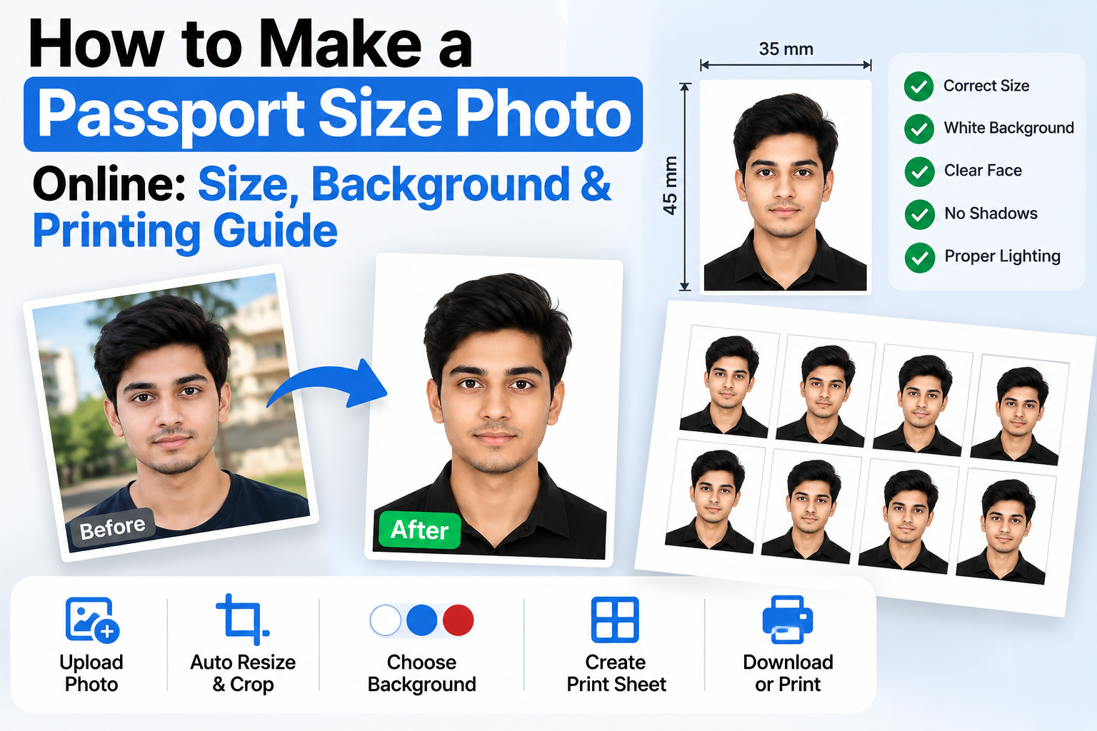 How to Make a Passport Size Photo Online: Size, Background & Printing Guide